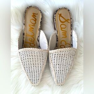 Sam Edelman Women's Cream Woven Leather Slip On Mules Flats Size 9M